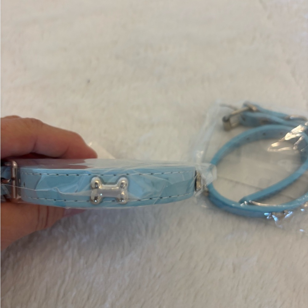 Light Blue Dog Collar with Silver Bone Charm - Picture 2 of 7